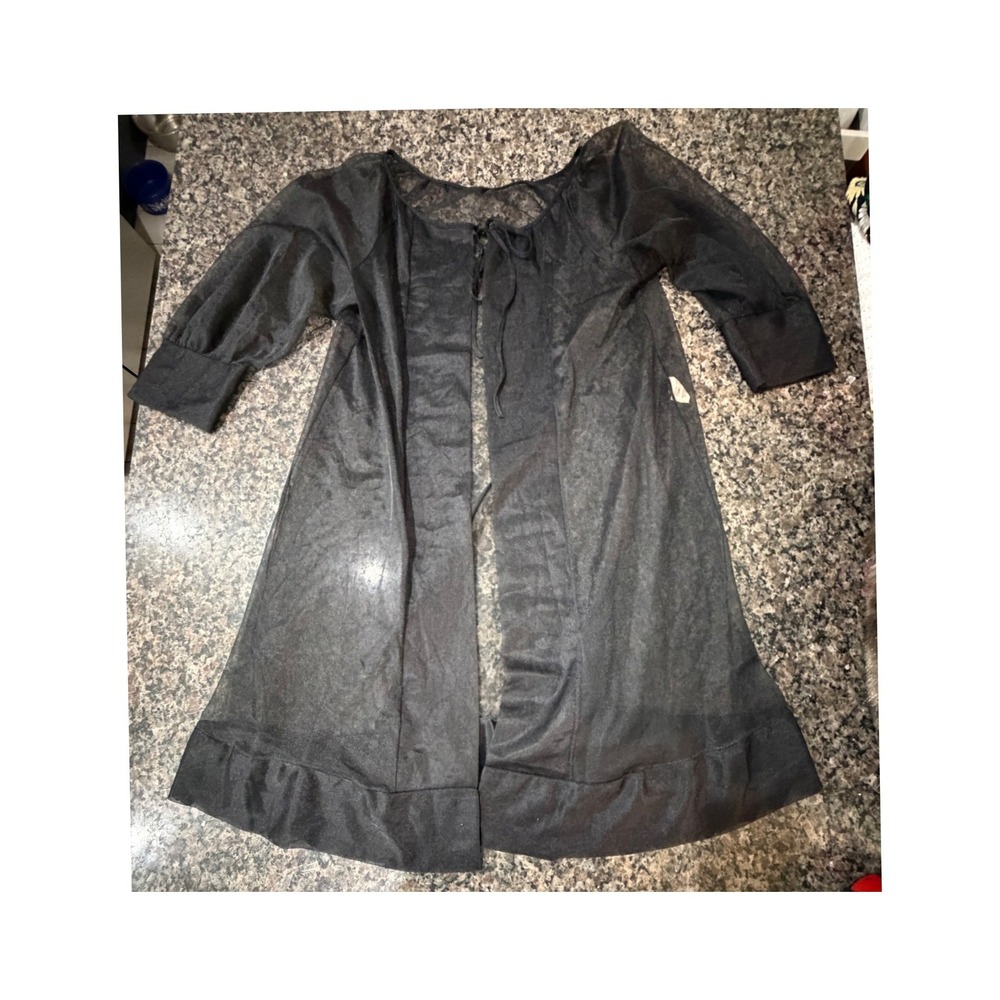 Vintage Movie Star Black Sheer Nylon Tricot Ruffle Lace Robe Small RN 15411